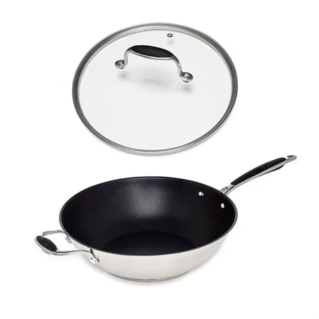 Lot Wok Inox Antiadhérent Et Couvercle Verre 30 Cm Excell'Inox 1 Lot Wok Inox Antiadhérent Et Couvercle Verre 30 Cm Excell'Inox