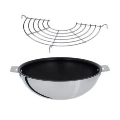 Lot Wok Inox Revêtu Et Grille Casteline 28 Cm