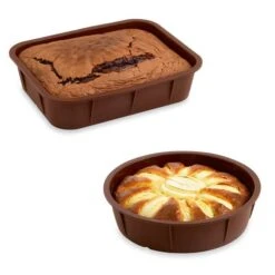 Lot De 2 Flexi' Moules En Silicone - 1 Rectangle 28 Cm Et 1 Rond 24 Cm