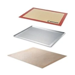 Lot Plaque à Pâtisserie, Tapis De Cuisson Silicone Et Feuille De Protection Pour Four