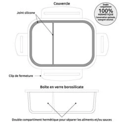 Boîte En Verre Borosilicate 2 Compartiments 950 Ml -Cuisine À Domicile 620004 2 5 Boite en verre borosilicate 2 compartiments 950 ml Mathon