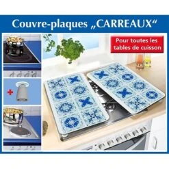 Set 2 Couvre-plaques Carreaux Bleus 7 Set 2 Couvre-plaques Carreaux Bleus -Cuisine À Domicile 623001 3 3 Set 2 couvre plaques carreaux bleus Wenko by Maximex