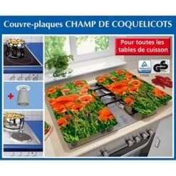 Set 2 Couvre-plaques Protection Motifs Coquelicot -Cuisine À Domicile 62369 2 5 Set 2 couvre plaques protection motifs Coquelicot Wenko by Maximex