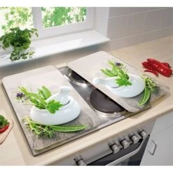 2 Couvre-plaques Protection Motifs Jardin De Fines Herbes -Cuisine À Domicile 62903 2 1 2 couvre plaques protection motifs Jardin de fines herbes Wenko by Maximex