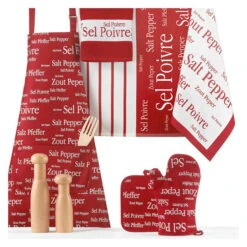 Set Manique, Gant, Torchon Et Tablier Rouge Sel & Poivre